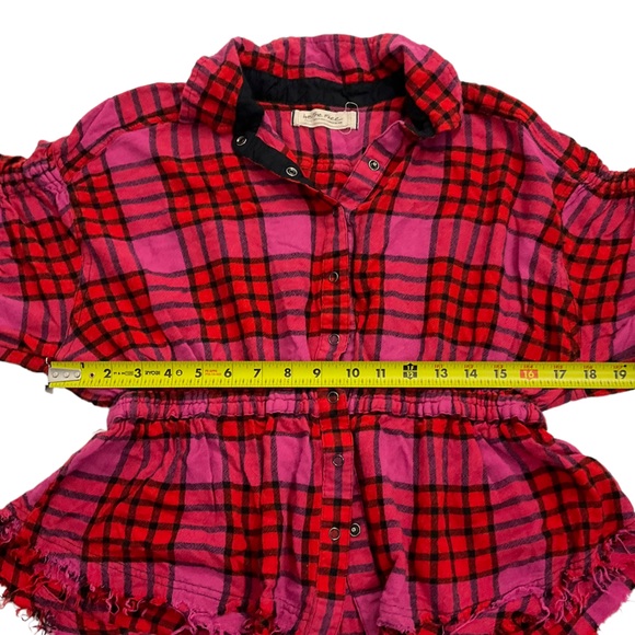 We the Free People Womens Top Small Red Pink Distress Boho Button Down - Picture 5 of 8